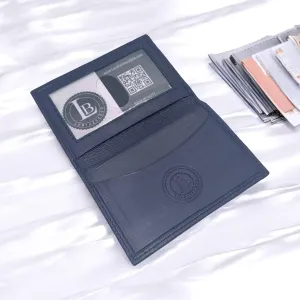 Leatherboss Slim Thin Leather Credit Card Id Mini Wallet Holder Bifold Driver's License Safe (Navy Blue)