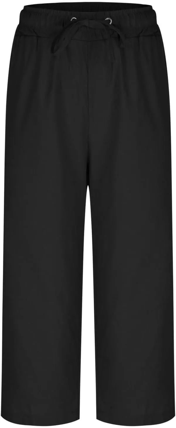 Linen Capri Pants for Women Drawstring Wide Leg Trousers Summer Comfy Casual Capris Beach Clothes with Back Pockets