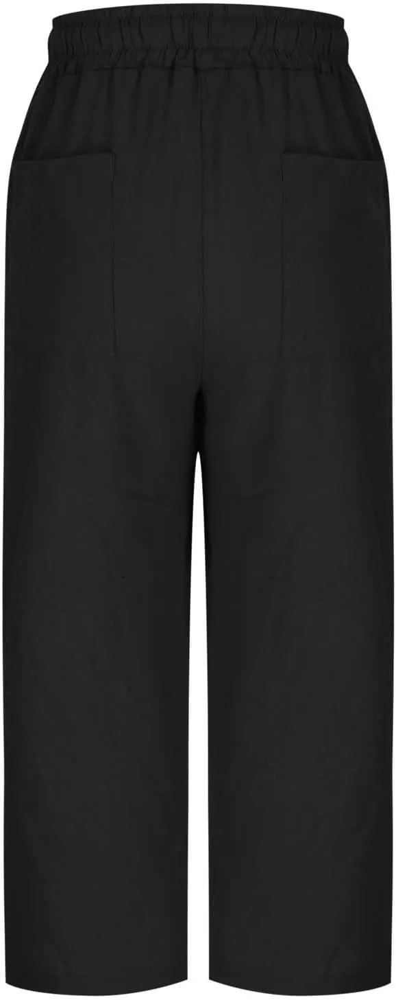 Linen Capri Pants for Women Drawstring Wide Leg Trousers Summer Comfy Casual Capris Beach Clothes with Back Pockets