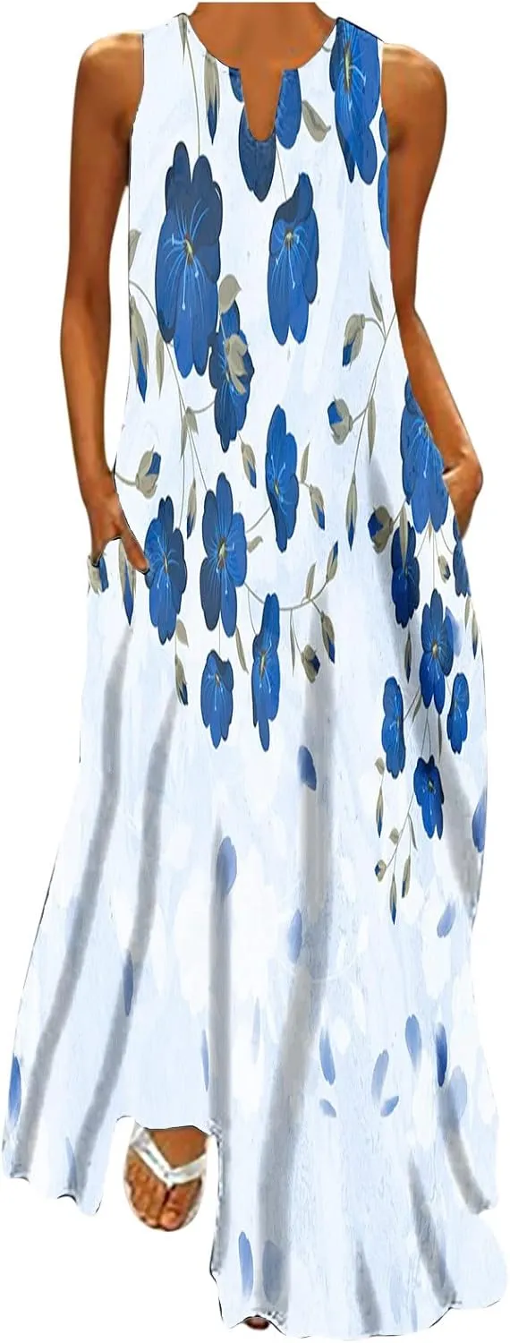 LRMQS Summer Dresses for Women 2025 Vacation Beach Casual Flowy Spring Maxi Dress Floral Plus Size Sundress Long Sun Dresses