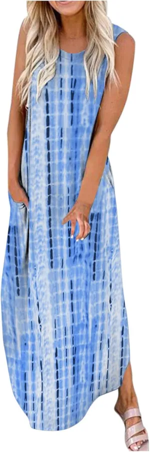 LRMQS Summer Sun Dresses for Women 2025 Vacation Beach Hawaiian Flowy Maxi Dress Boho Spring Casual Sleeveless Long Sundress
