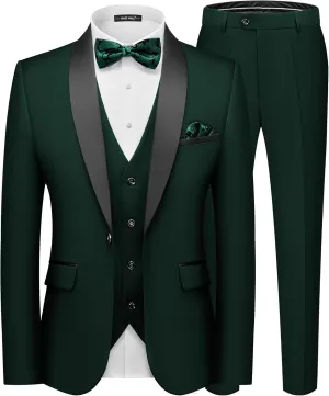 MAGE MALE Men's Slim Fit 3 Piece Suit One Button Solid Shawl Lapel Blazer Jacket Vest Pants Set with Tie Pocket Square
