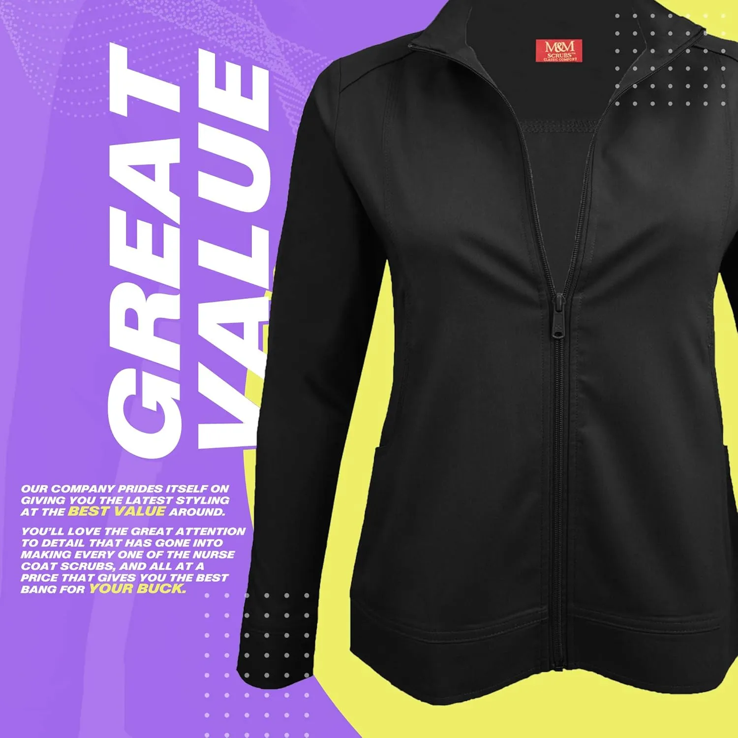 M&M SCRUBS Women's Ultra Soft Front Zip Warm-Up Scrub Jacket