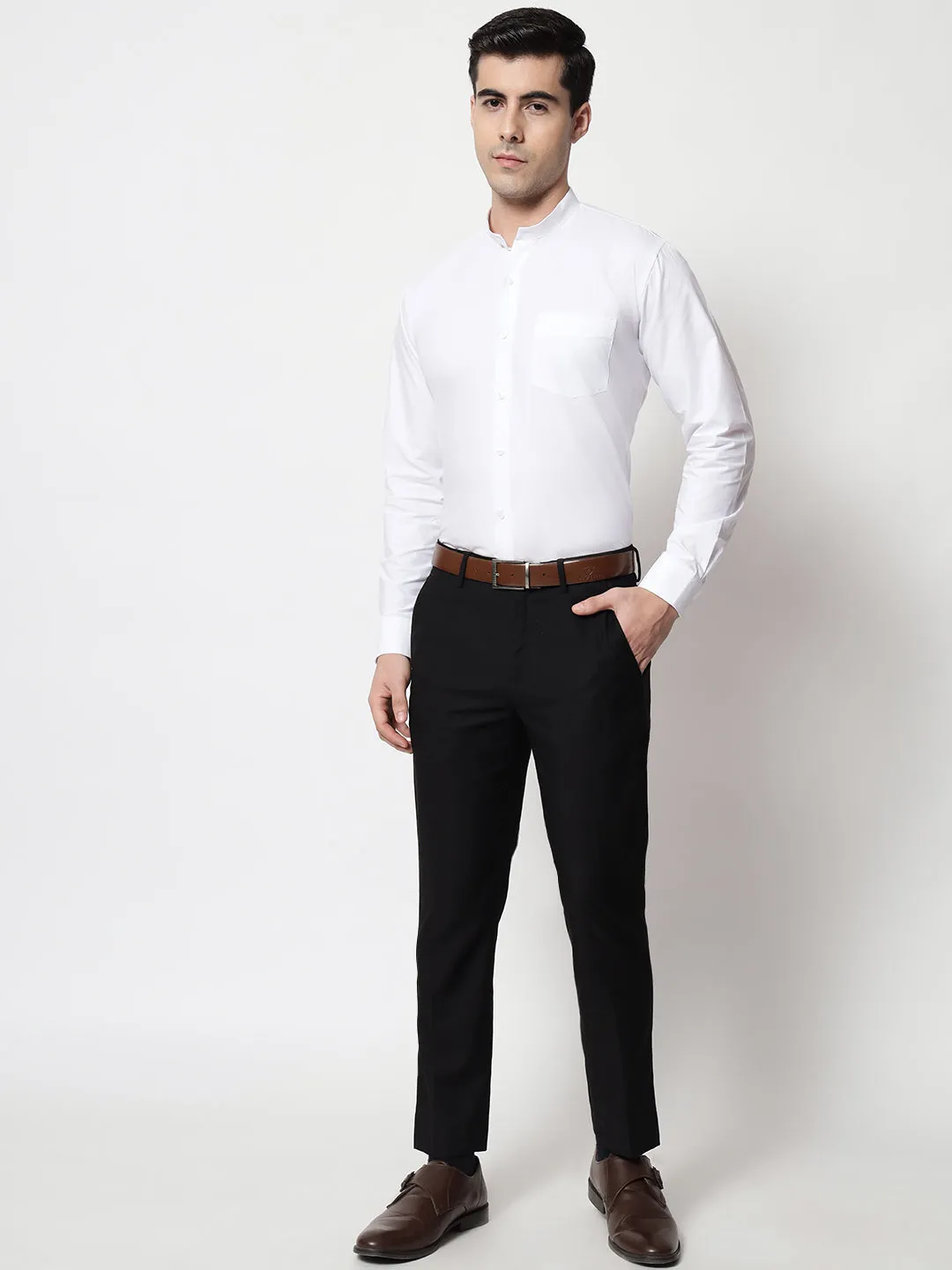 Mandarin Collar White Formal Shirt
