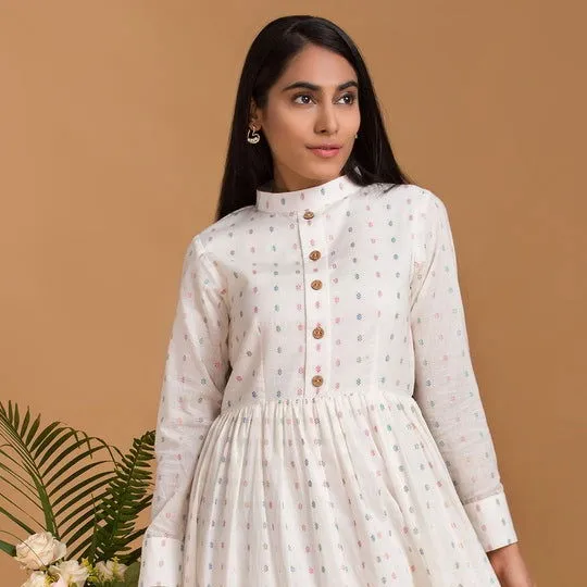 Mandarin Collar Woven Midi Dress