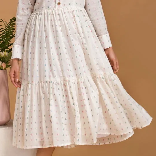 Mandarin Collar Woven Midi Dress