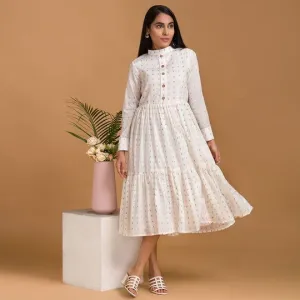 Mandarin Collar Woven Midi Dress