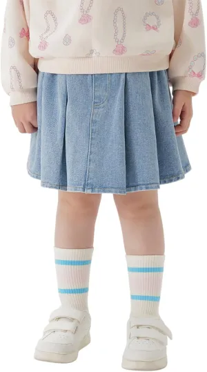 marc & janie Girls Cotton Denim Pleated Skirt Soft Lining Skirts 250203