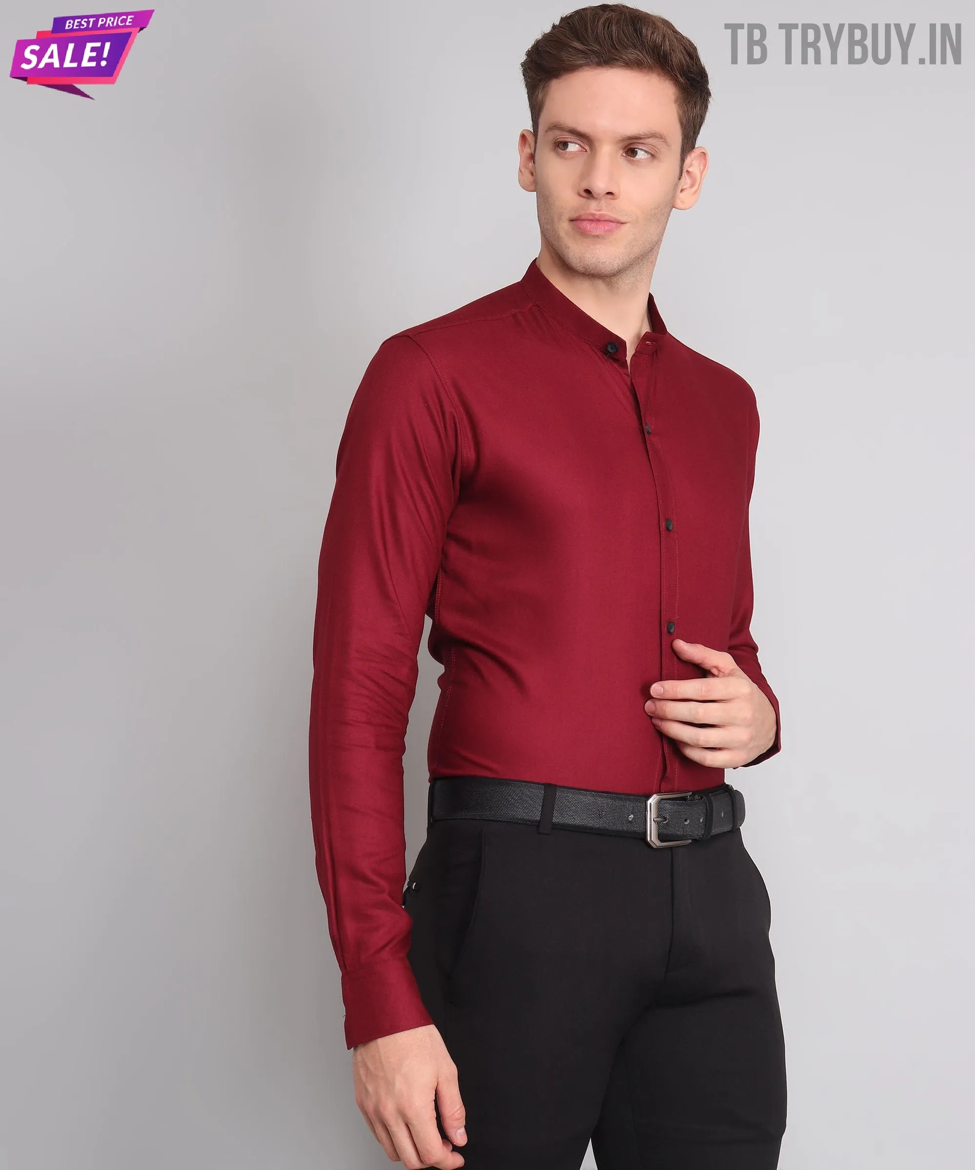 Maroon Mandarin Men's Shirt