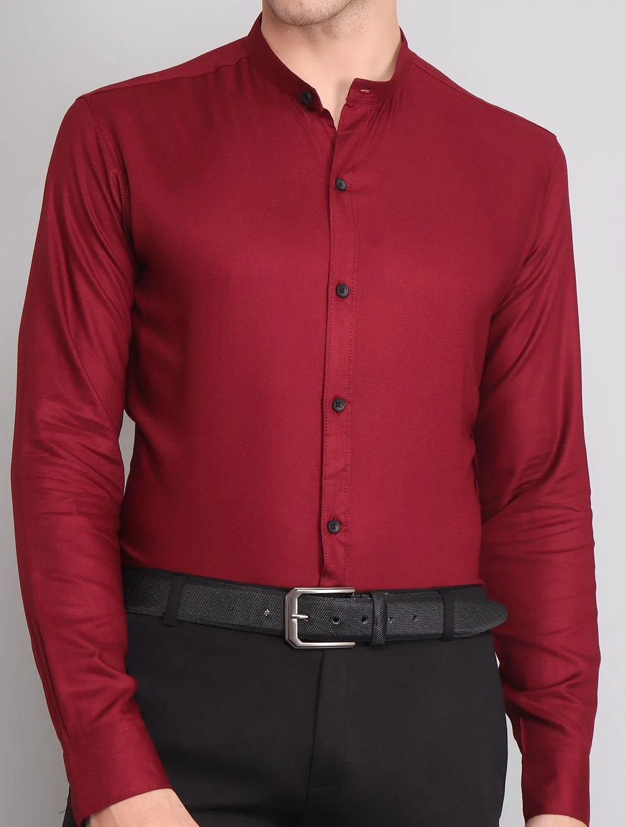 Maroon Mandarin Men's Shirt