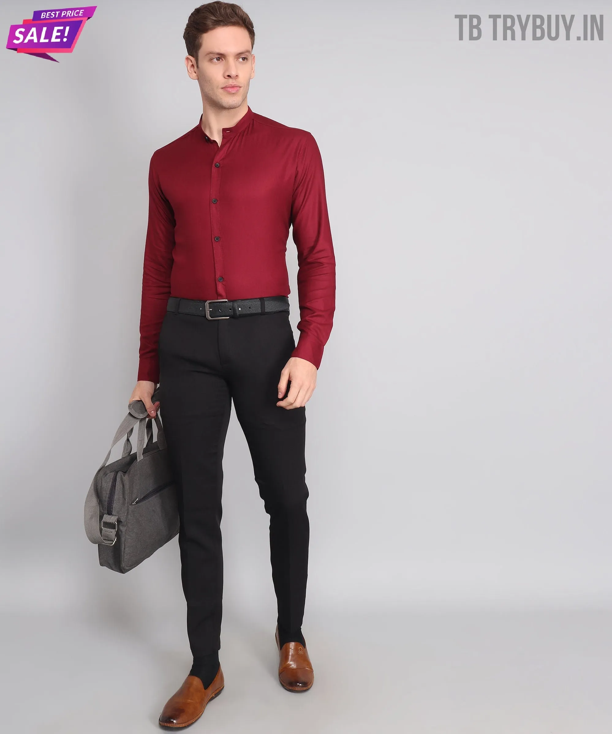 Maroon Mandarin Men's Shirt
