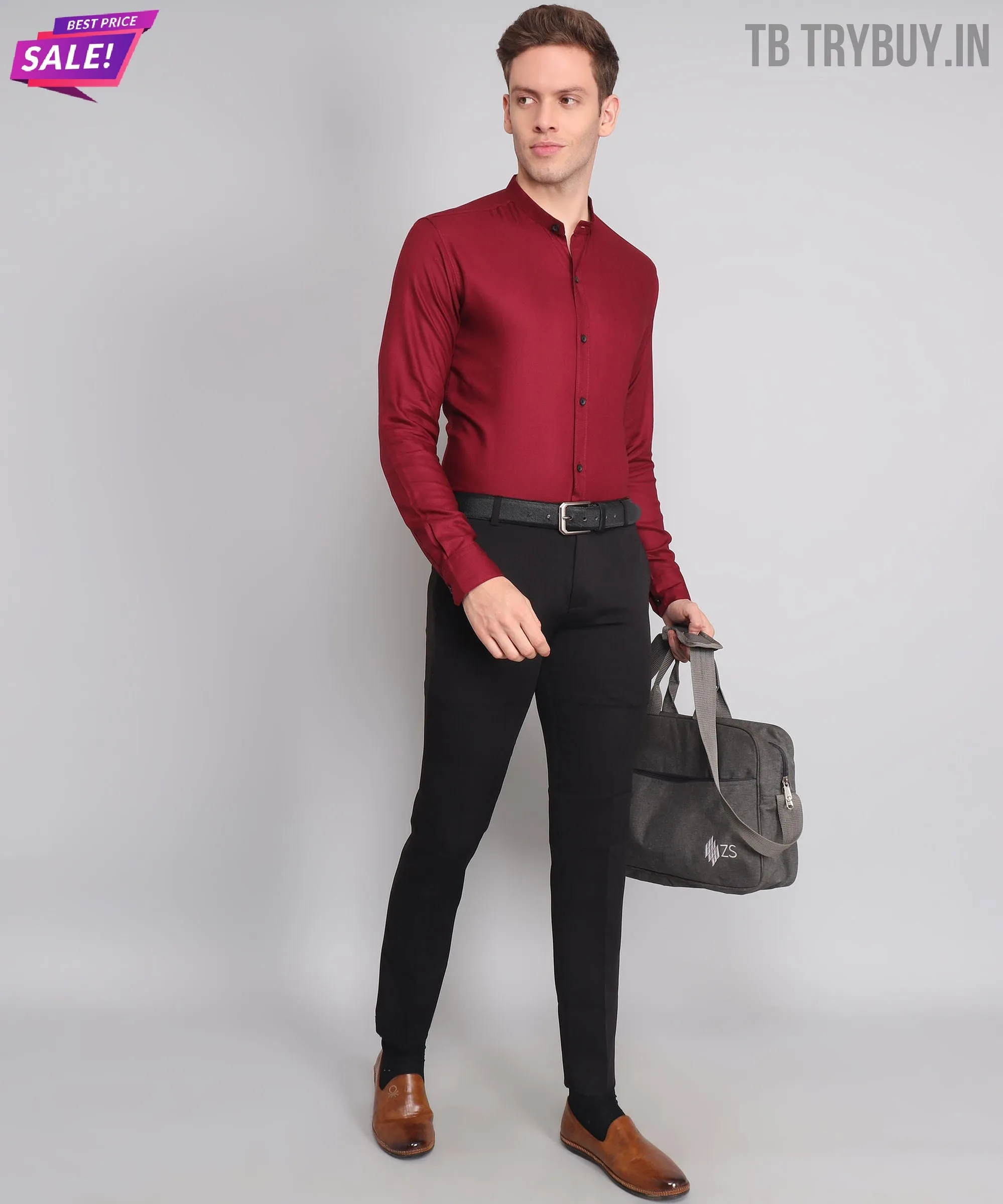 Maroon Mandarin Men's Shirt