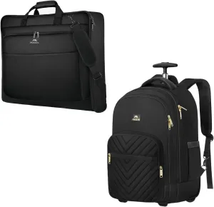 MATEIN Rolling Backpack for Women, 17 inch Water Resistant Wheeled Laptop Backpack, Large Carry On Luggage Travel Backpack with Wheels,Garment Bag for Travel, Large Carry on Garment Bags with Strap fo