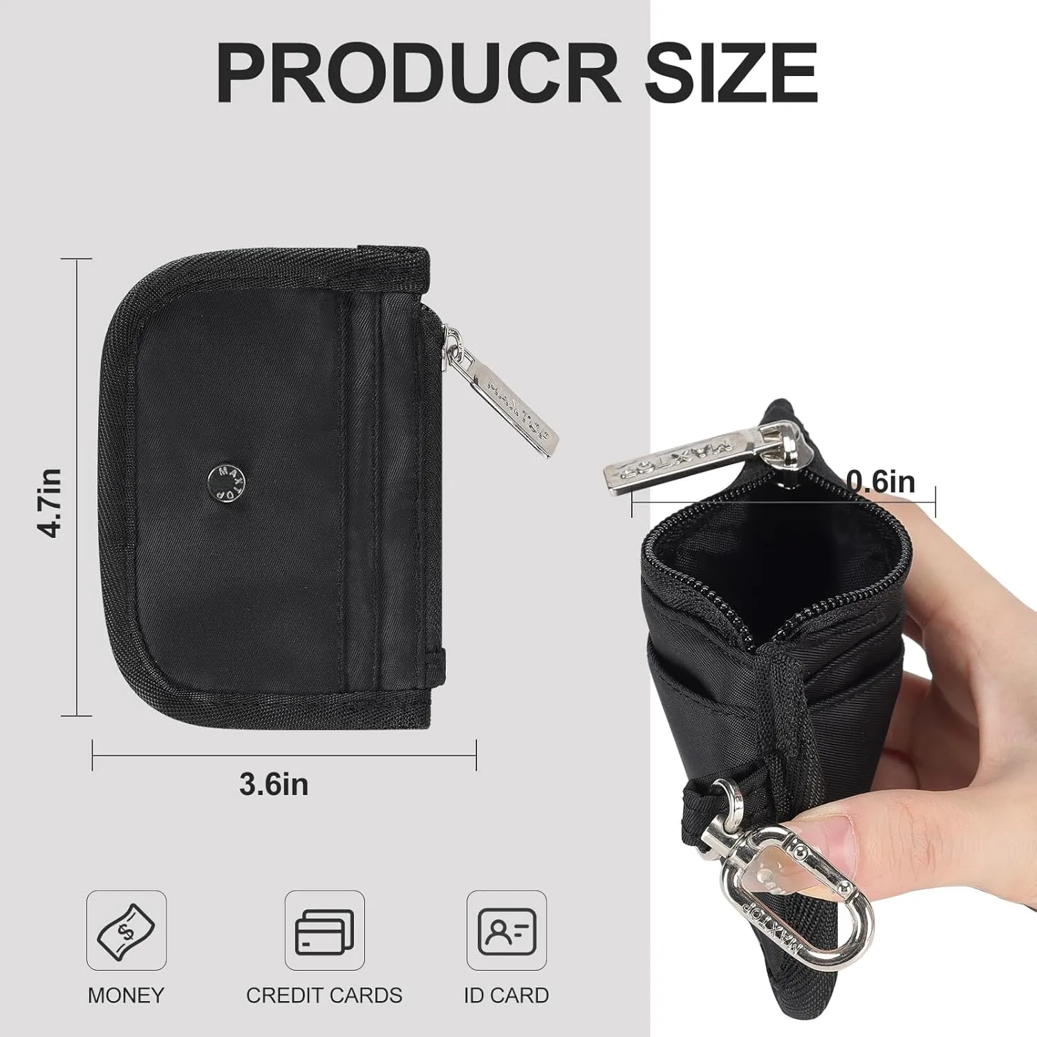 MAXTOP Slim Minimalist Wallet Card Holder For Women Men,Mini Zip Around keychain Coin Purse Women,Black