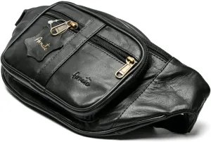 Men Women Black Bum Bag Belt Waist Pack Fanny Genuine Sheep Leather Travel, Black, One Size, Minimalist