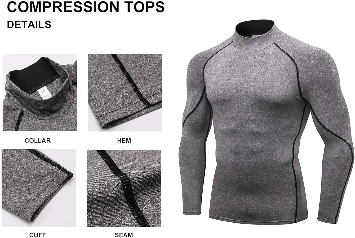 Mens 2 Pack Mock Turtleneck Compression Shirt Long Sleeve Sports Undershirt Athletic Baselayer Running T-Shirt