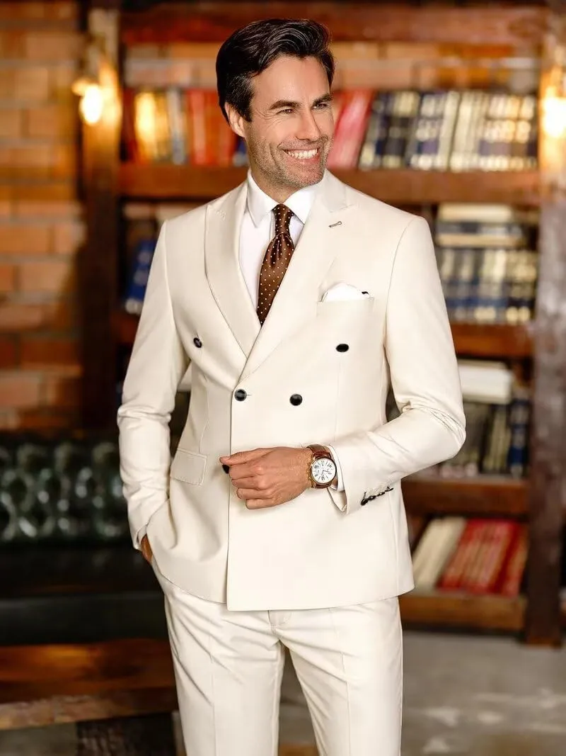 Mens 2 Piece Double Breasted Suit Regular Fit Blazer Wedding Prom Formal Suits Set for Men