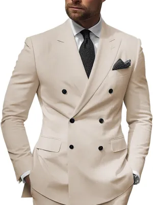 Mens 2 Piece Double Breasted Suit Regular Fit Blazer Wedding Prom Formal Suits Set for Men