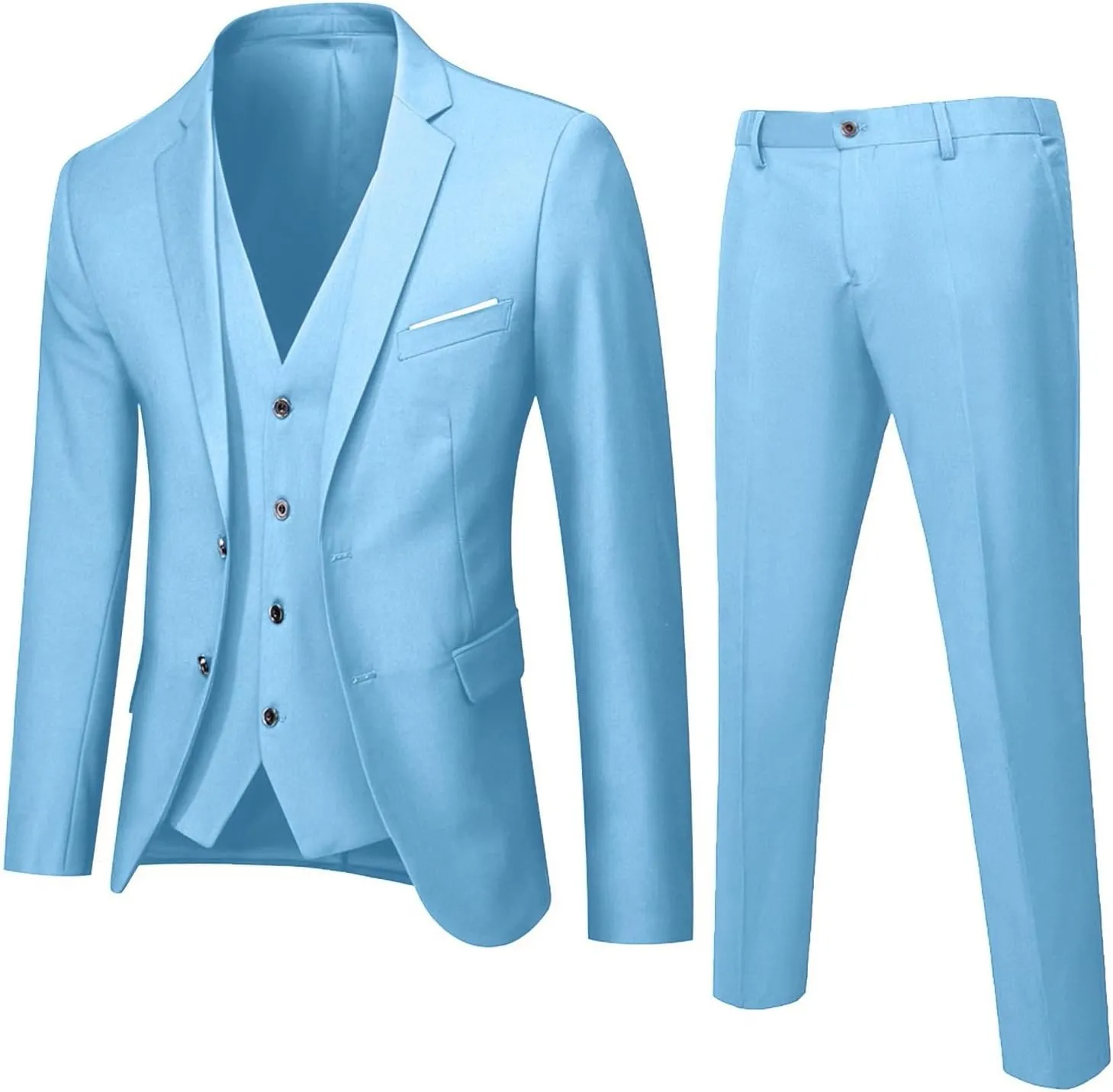 Mens 3 Piece Suit Slim Fit Tux, Formal Blazer Jacket Vest Pants Set for Party, Prom, Wedding and Business