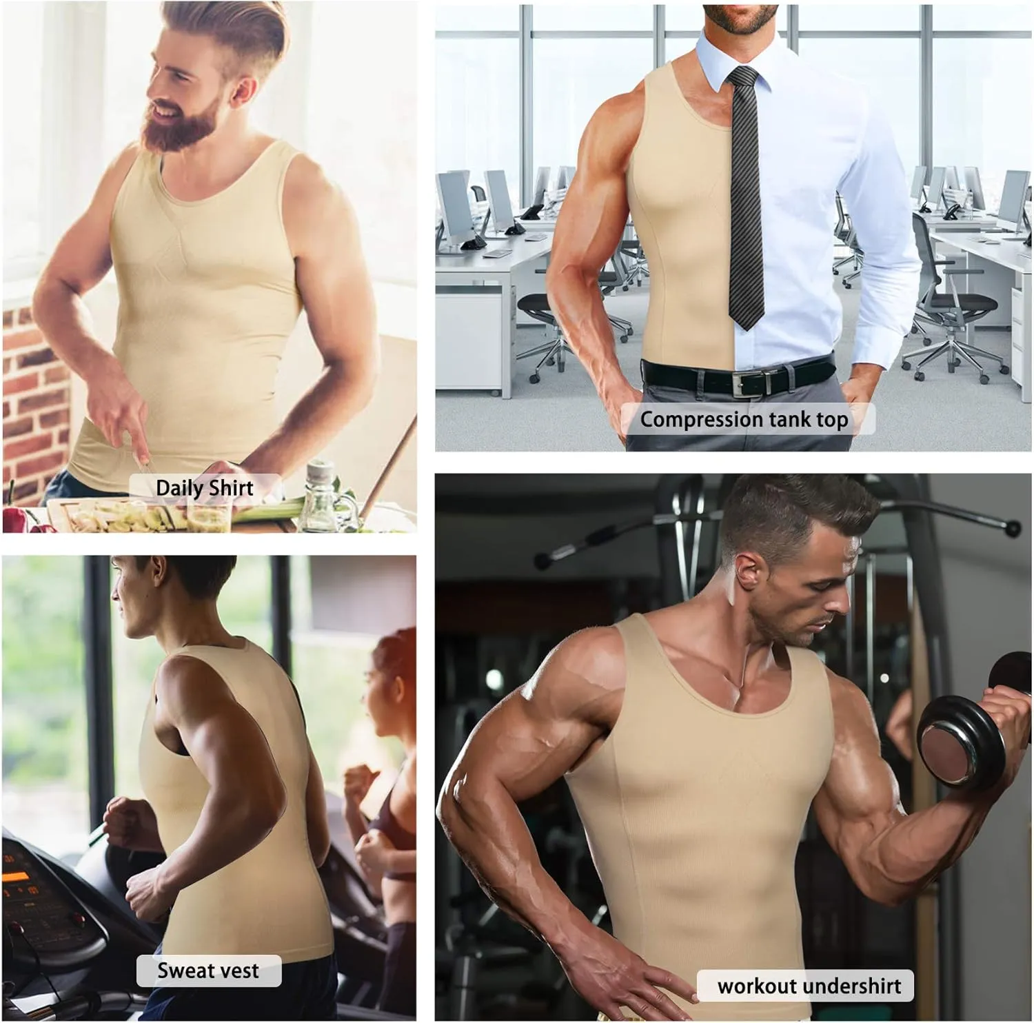 Mens Compression Shirt Slimming Body Shaper Vest Sleeveless Waist Trainer Workout Tank Top Tummy Control Shapewear