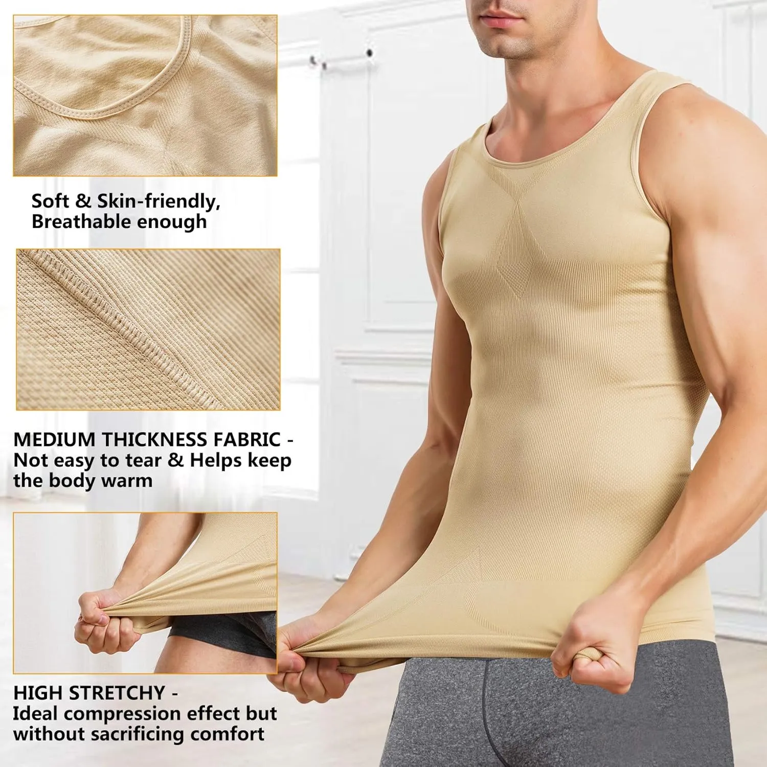 Mens Compression Shirt Slimming Body Shaper Vest Sleeveless Waist Trainer Workout Tank Top Tummy Control Shapewear