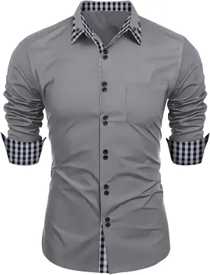 Mens Dress Shirts Long Sleeve Stretch Wrinkle-Free Formal Solid Color Shirt Business Casual Button Down Cowboy Shirts