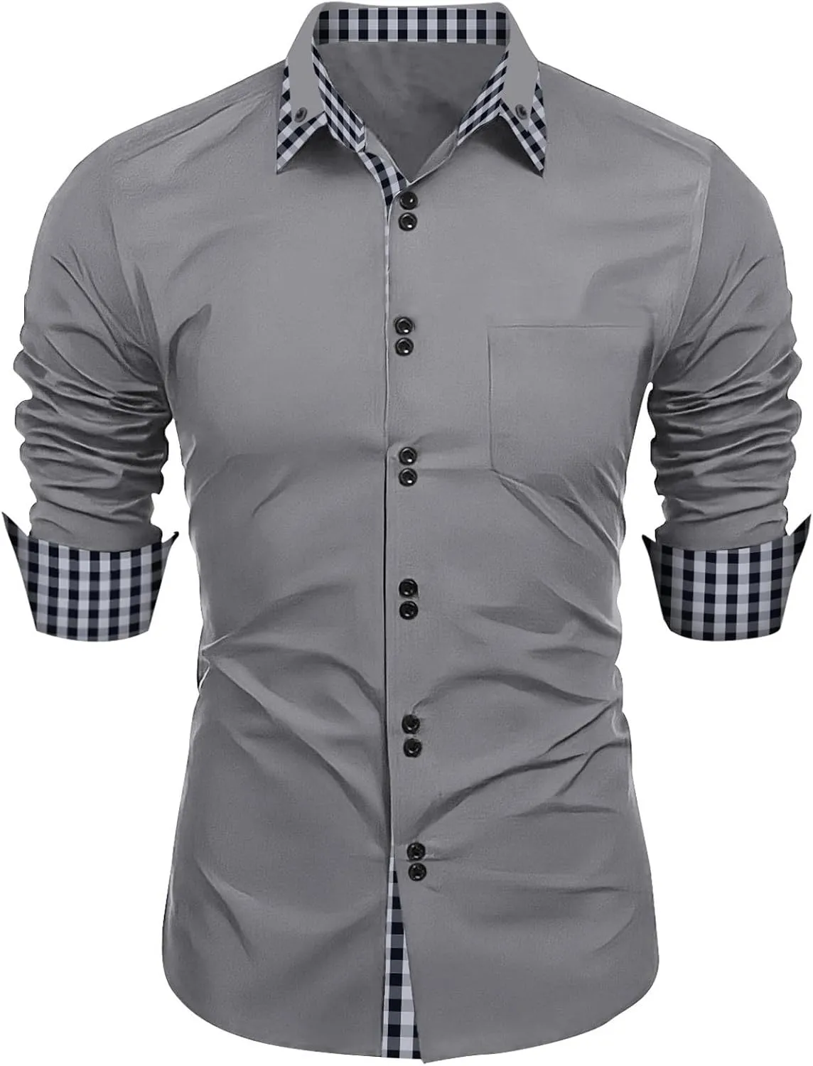 Mens Dress Shirts Long Sleeve Stretch Wrinkle-Free Formal Solid Color Shirt Business Casual Button Down Cowboy Shirts