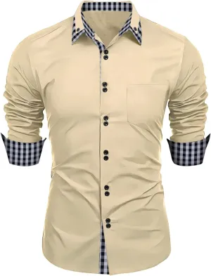 Mens Dress Shirts Long Sleeve Stretch Wrinkle-Free Formal Solid Color Shirt Business Casual Button Down Cowboy Shirts