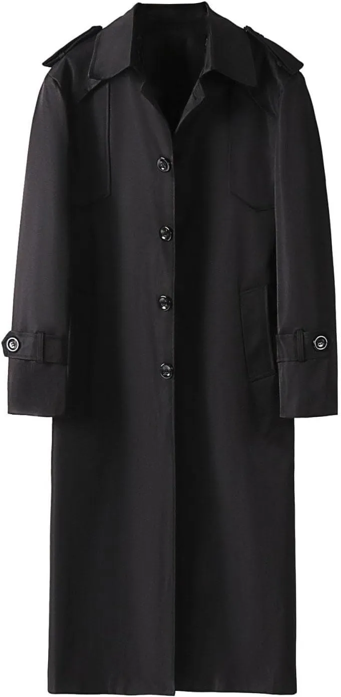 Men's Extra Long Trench Coat Casual Lapel Single-Breasted Coat Bussiness Work Plus Size Windbreaker