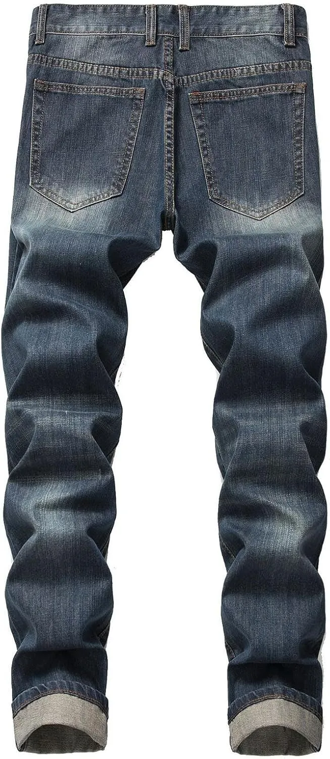 Men's Jeans Stretch Straight Wash Casual Sport Slim Fit Jeans Drawstring Elasticated Waist Denim Pants with Pockets