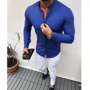 Men's Royal Blue Mandarin Shirt