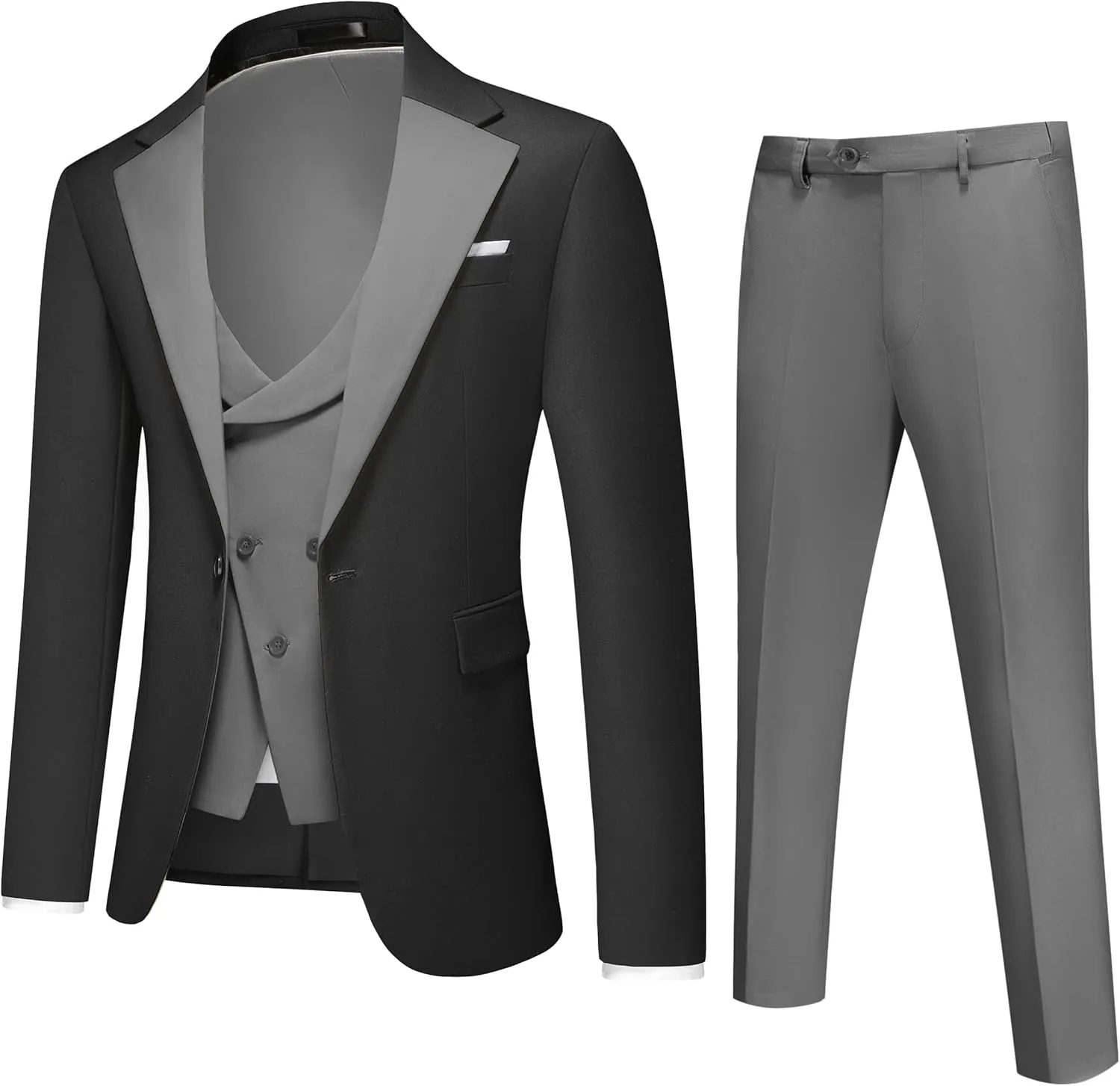 Men's Slim Fit 3-Piece Suit - One Button Wedding Prom Tuxedo, Includes Blazer, Vest, and Pants