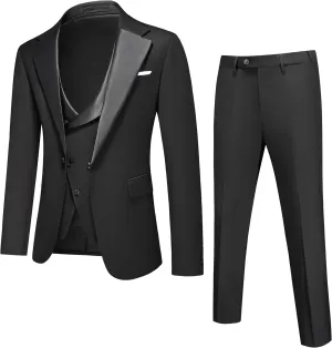 Men's Slim Fit 3-Piece Suit - One Button Wedding Prom Tuxedo, Includes Blazer, Vest, and Pants