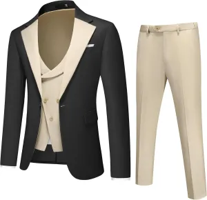 Men's Slim Fit 3-Piece Suit - One Button Wedding Prom Tuxedo, Includes Blazer, Vest, and Pants