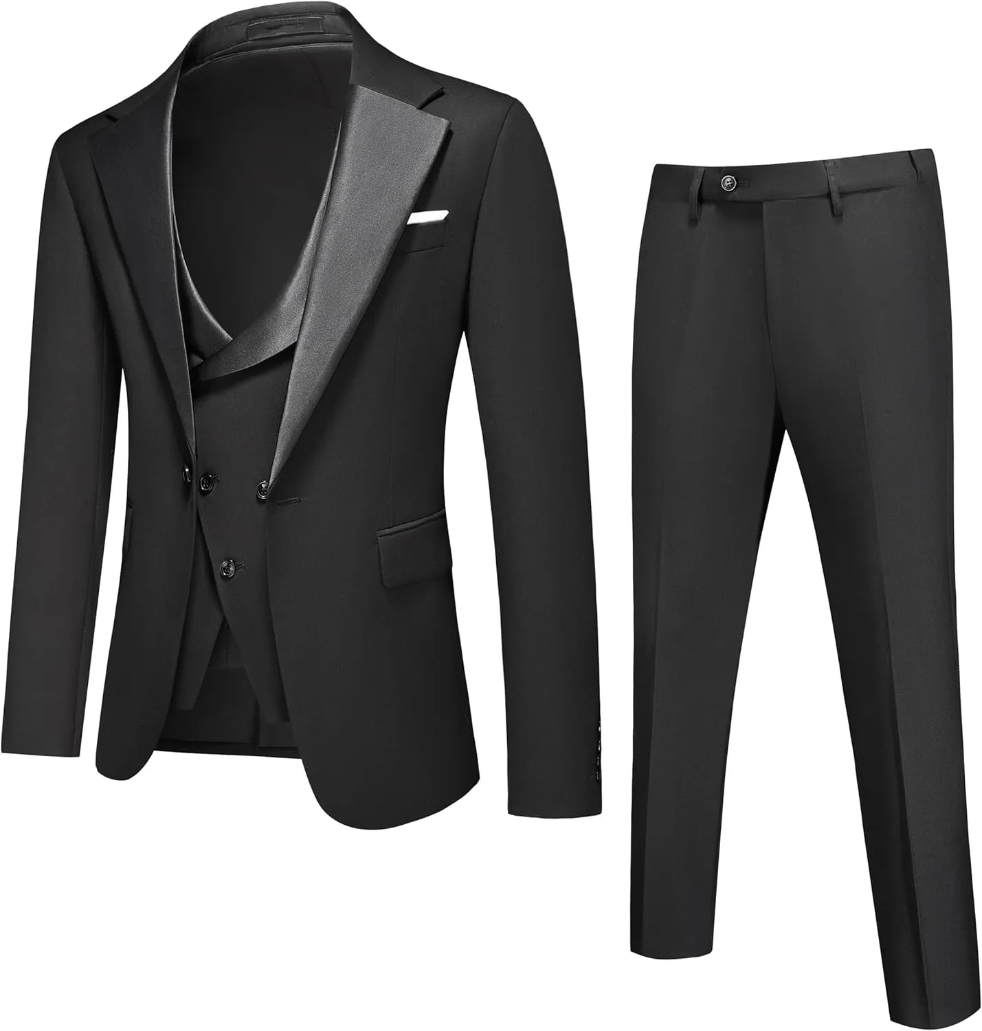 Men's Slim Fit 3-Piece Suit - One Button Wedding Prom Tuxedo, Includes Blazer, Vest, and Pants