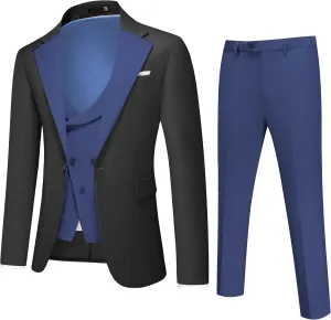 Men's Slim Fit 3-Piece Suit - One Button Wedding Prom Tuxedo, Includes Blazer, Vest, and Pants