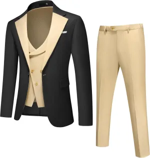 Men's Slim Fit 3-Piece Suit - One Button Wedding Prom Tuxedo, Includes Blazer, Vest, and Pants