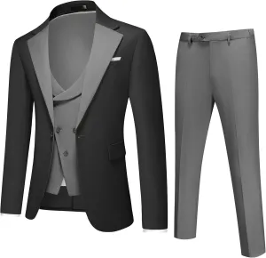 Men's Slim Fit 3-Piece Suit - One Button Wedding Prom Tuxedo, Includes Blazer, Vest, and Pants