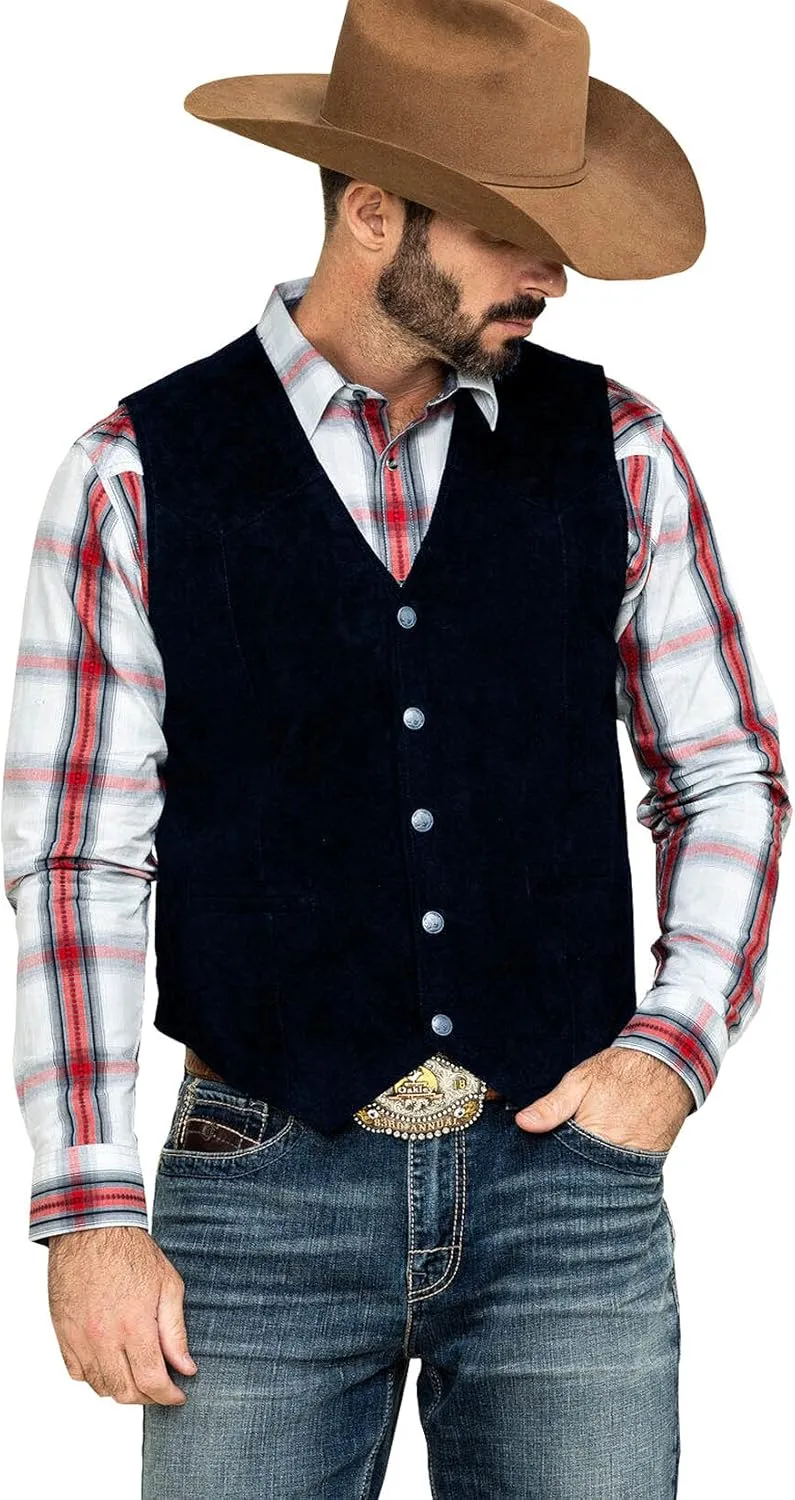 Men's Suede Vest Western Cowboy Jacket Summer Steampunk Waistcoat