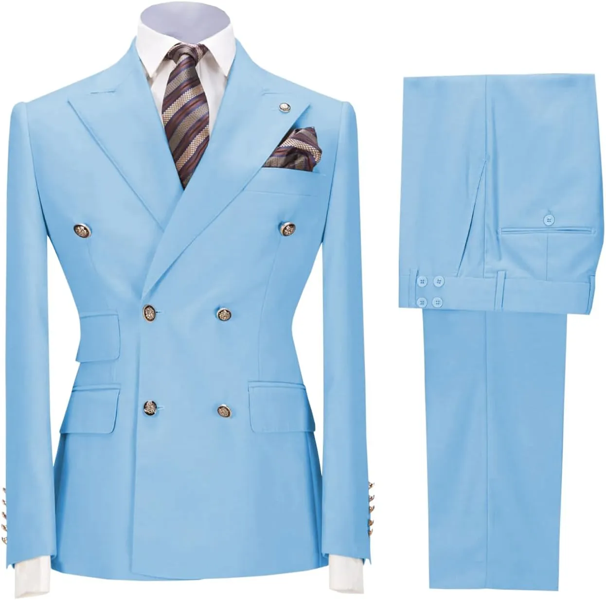 Mens Suit 2 Piece Double Breasted Peak Lapel Suit Men Slim Fit Suit Blazer Pants Wedding Prom Suit for Men