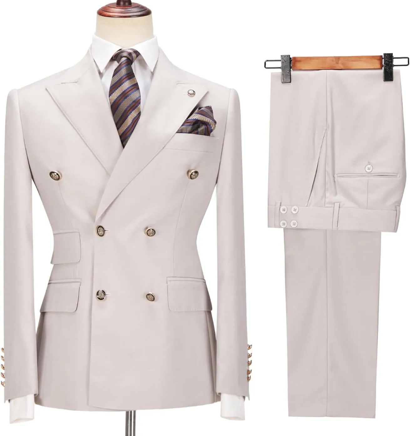 Mens Suit 2 Piece Double Breasted Peak Lapel Suit Men Slim Fit Suit Blazer Pants Wedding Prom Suit for Men