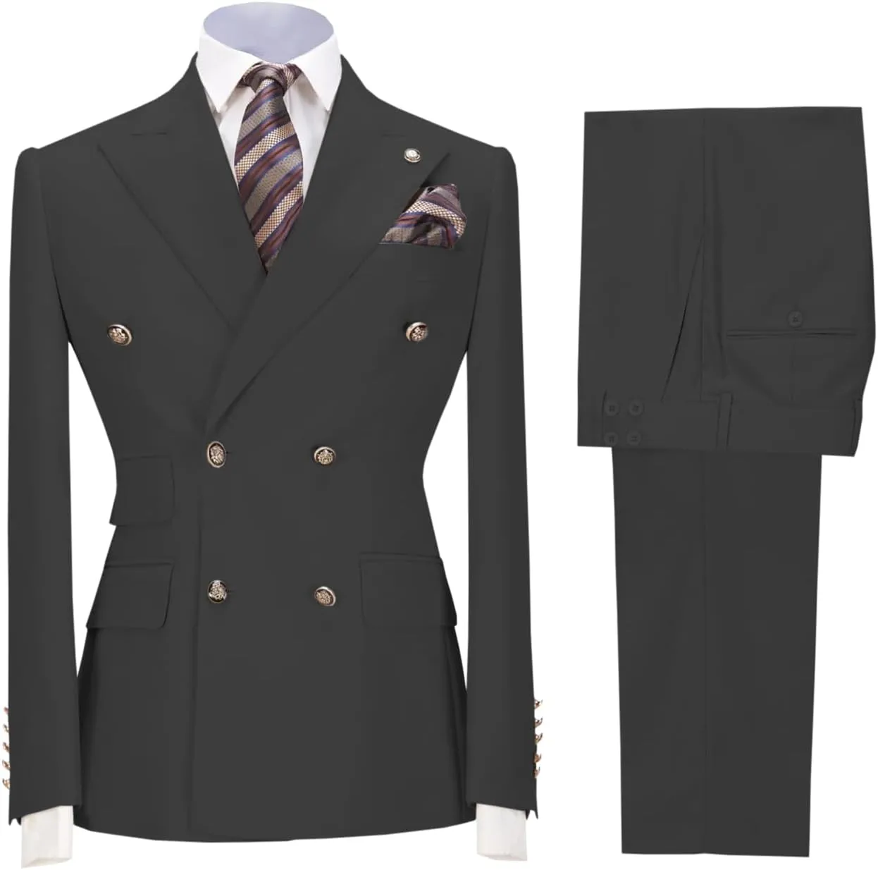 Mens Suit 2 Piece Double Breasted Peak Lapel Suit Men Slim Fit Suit Blazer Pants Wedding Prom Suit for Men