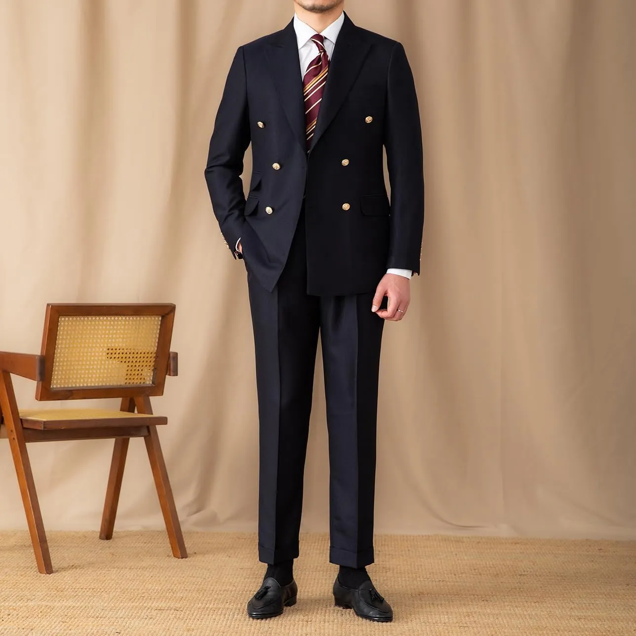 Mens Suit 2 Piece Double Breasted Peak Lapel Suit Men Slim Fit Suit Blazer Pants Wedding Prom Suit for Men