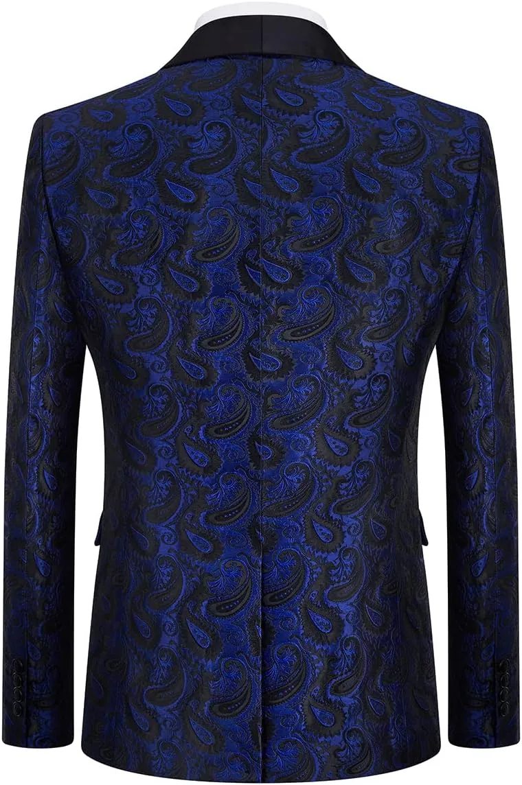 Mens Suits 3 Piece Slim Fit Tuxedo for Men Paisley Suit Prom Tux Shawl Lapel One Button Blazer Vest Pants Set