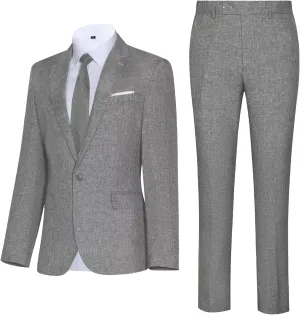 Mens Suits Classic Fit 2 Piece Lightweight Suit Set One Button Casual Jacket Blazer Pant for Men Wedding Bussiness