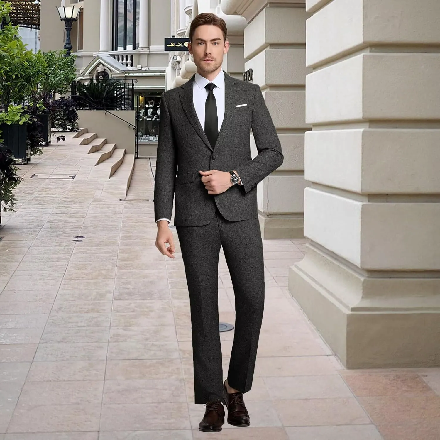 Mens Suits Classic Fit 2 Piece Lightweight Suit Set One Button Casual Jacket Blazer Pant for Men Wedding Bussiness