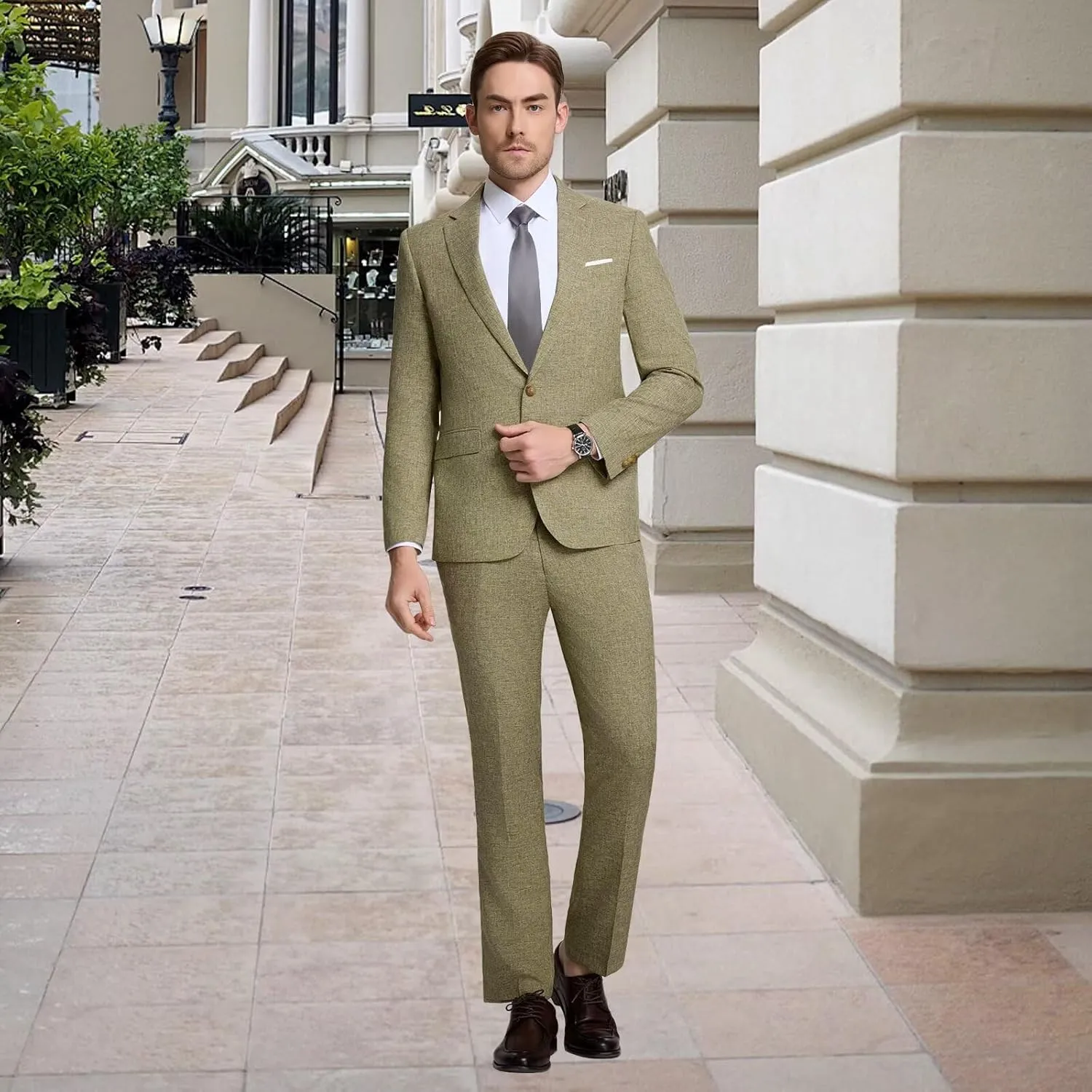 Mens Suits Classic Fit 2 Piece Lightweight Suit Set One Button Casual Jacket Blazer Pant for Men Wedding Bussiness