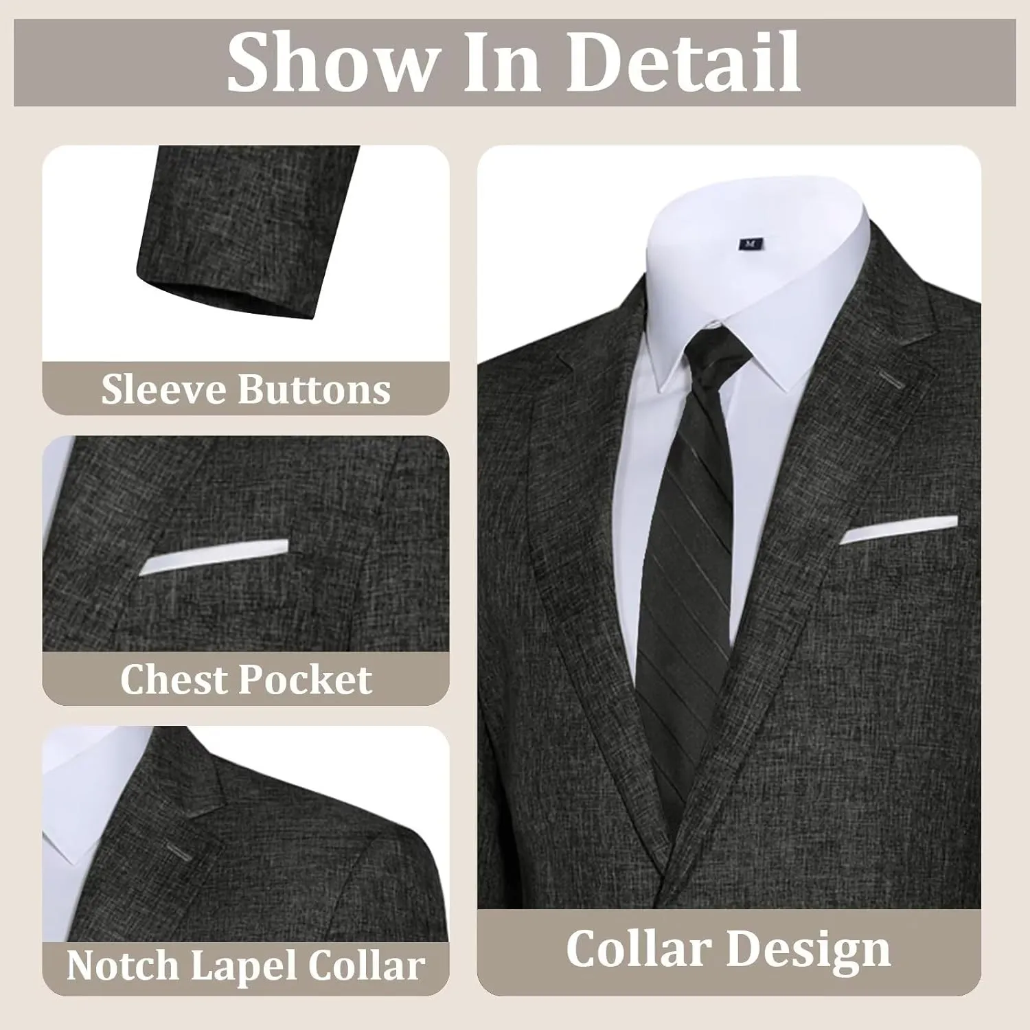 Mens Suits Classic Fit 2 Piece Lightweight Suit Set One Button Casual Jacket Blazer Pant for Men Wedding Bussiness