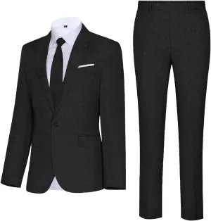 Mens Suits Classic Fit 2 Piece Lightweight Suit Set One Button Casual Jacket Blazer Pant for Men Wedding Bussiness