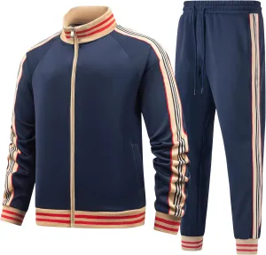 Mens Tracksuits 2 Piece Set Full Zip Velour Sweatsuit for Casual Training Outdoor - Available in Blue Khaki and Black